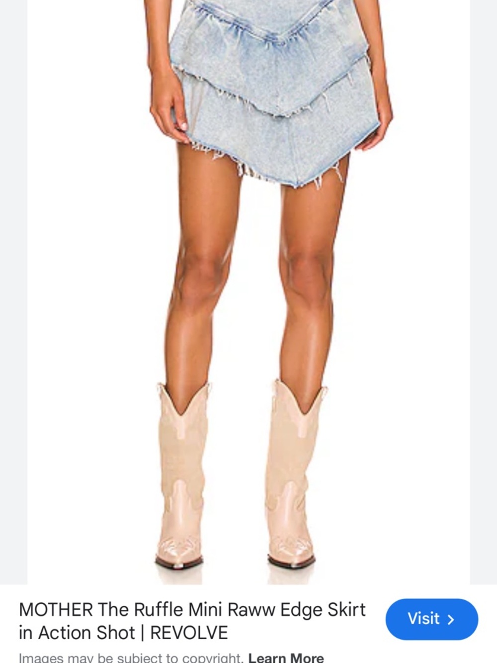 MOTHER Layered Ruffle Denim Mini Skirt in Light Blue